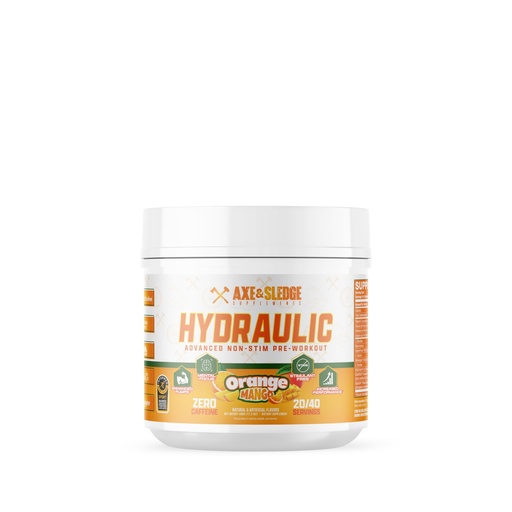 [BRSRGHYLPIHQGETP] Axe & Sledge Hydraulic Stim-Free Pre-Workout Powder for Men & Women, Pump, Performance, Focus and Endurance, L-Citrulline, Beta Alanine, Caffeine-Free, Orange Mango