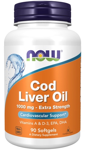 [BRSWIFIADEPRECDU] NOW Foods Supplements, Cod Liver Oil, Extra Strength 1,000 mg with Vitamins A & D-3, EPA, DHA, 90 Softgels