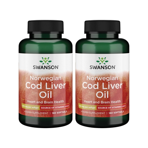 [BRSWGAANOJ4G2FAZ] Swanson Cod Liver Oil - Wellness Supplement Promoting Bone, Skin Health, Vision Support & Immune System Function w/High Absorption Vitamin A - (180 Softgels, 350mg Each) 2 Pack