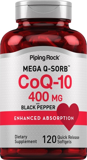 [BRSWIHQFB4MWKE3O] Piping Rock CoQ10 400mg Softgels | 120 Count | Enhanced Absorption with Black Pepper | Non-GMO, Gluten Free Supplement