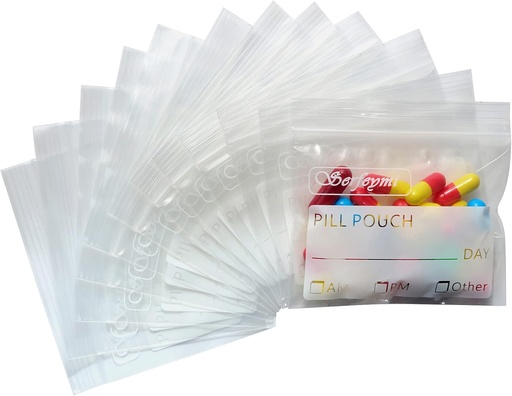 [BRSRMZY6CFYRYYLL] Serfeymi Pill Bags for Travel Pill Pouch Organizer Pack of 120 BPA Free 3 x 2.75 inch Reusable Pill Pouches for Medicine with Write on Label & Zipper Seal Waterproof AM PM Pill Baggies for Supplements