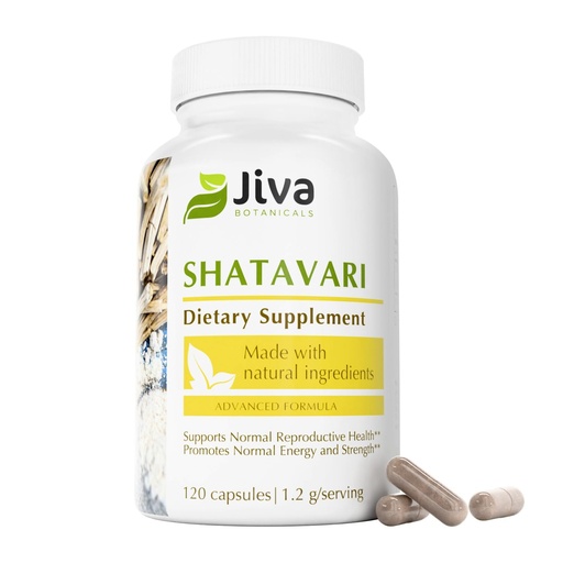 [BRSRAYY5OF7QM3DL] Jiva Botanicals Shatavari Supplement 1200mg - Shatavari Root Powder for Normal Hormonal Balance and Normal Energy Levels - Made in The USA - Non GMO, Vegan - 120 Capsules (Pack of 1)