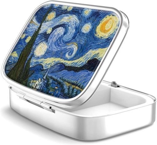 [BRSW2FAZDIAQMHQ7] Pill Box 2 Compartment Small Pill Case,Portable for Pocket or Purse Pill Organizer Pill Container Holder to Hold Vitamins, Medication, Fish Oil and Supplements(Starry Night)