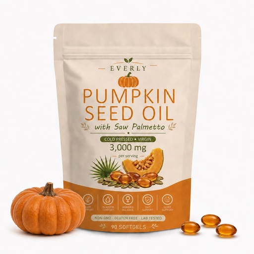 [BRSRYYY7CNYGMA35] Everly Pumpkin Seed Oil With Saw Palmetto, Upgraded Cold Pressed, Pure Virgin Oil Non-Gmo Rich In Essential Fatty Acids & Phytosterols 90 Softgels90 Softgels