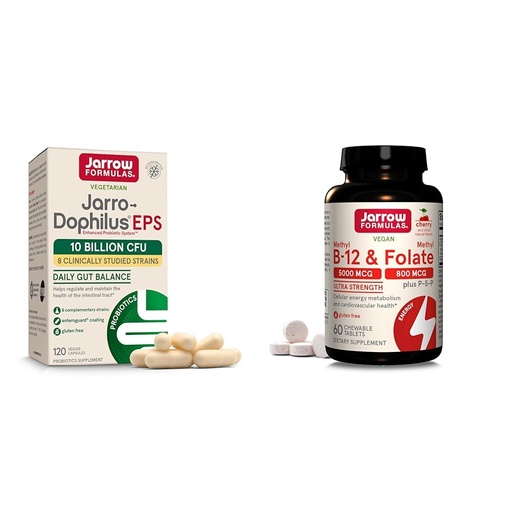 [BRSRAZYRDIHGA3A4] Jarrow Formulas Probiotics 10 Billion CFU and Methyl B-12 5000 mcg Cellular Support Bundle, 120+60 Count