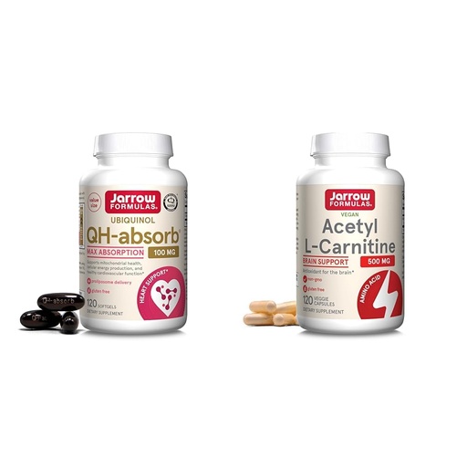 [BRSRAYANOAHRYDYY] Jarrow Formulas CoQ10 Ubiquinol 100mg Cardiovascular Support & Acetyl L-Carnitine 500mg Brain Antioxidant Veggie Capsules Bundle