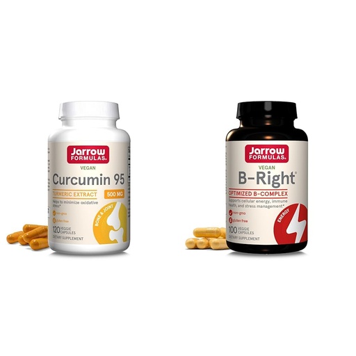 [BRSRAZAYCEJWEF3G] Jarrow Formulas Curcumin 95 500mg and B-Right Optimized B-Complex Capsules Bundle, 120 + 100 Count