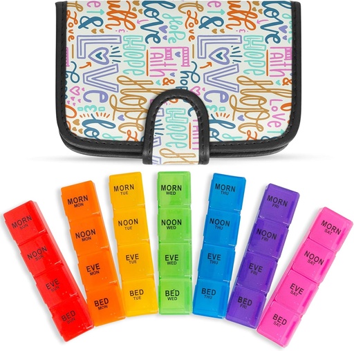 [BRSRMZL4BMIR4E3J] Vive Weekly Pill Organizer 4 kali sehari - 7 Days Pill Box for Morning, Noon, Evening, Night - Extra Large Large Medicine, Vitamin & Suplemen dengan Premium Leather Case