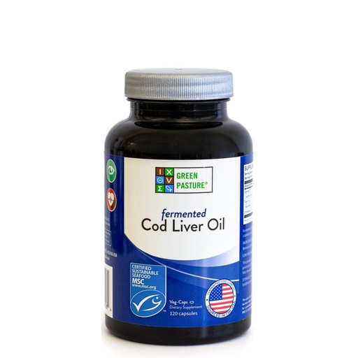 [BRSWIYAFDEIAICQ5] Green Pasture Fermented Cod Liver Oil Capsules - Wild Alaska Cod, Vitamins A & D, Omega-3, Non-Gelatin 120 Count