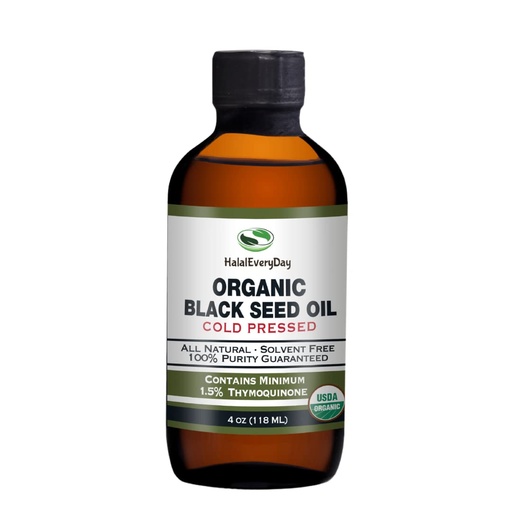 [BRSW2ZAQAAIBYFIV] HalalEveryDay- 4 OZ Black Seed Oil - 100% Pure, Cold Pressed- USDA Organic- Nigella Sativa Non-GMO - Thymoquinone - Cumin Seeds Oil