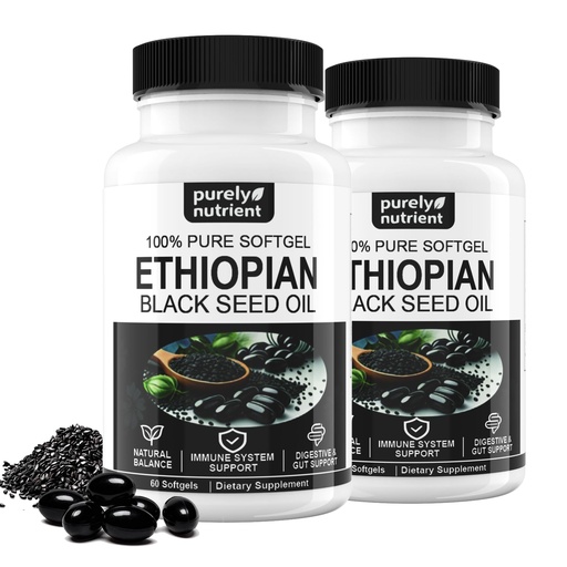 [BRSRGBADA4NWOALV] Ethiopian Black Seed Oil Softgels 4.64% Thymoquinone – Organic Cold Pressed Black Cumin Seed Oil Softgels, Non-GMO, Gluten-Free, 60 Softgels*2 Bottles