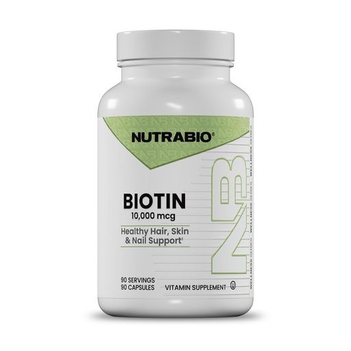 [BRSRYYAHOUPGEHLX] NutraBio Biotin 10000mcg- Biotin for Hair Growth and Stronger Nails, Improved Skin Health- 90 Vegetable Capsules
