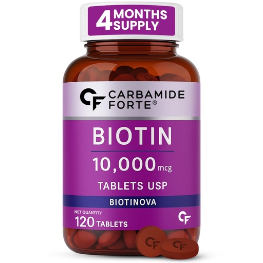 [BRSWGFQTDMIRMDT4] Carbamide Forte Biotin Tablets for Hair Growth | Biotin Supplement 10000 mcg | Hair Supplements for Women & Men | 120 Hair Growth Tablets - 4 Months Supply