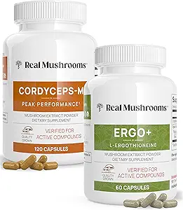 [BRSWYCT5DFYGMEIU] Real Mushrooms Ergothioneine (60ct) and Cordyceps-M (120ct) Bundle with Shiitake and Oyster Mushroom Extracts - Longevity and Energy - Vegan, Gluten Free, Non-GMO - Natural Support for Healthy Aging