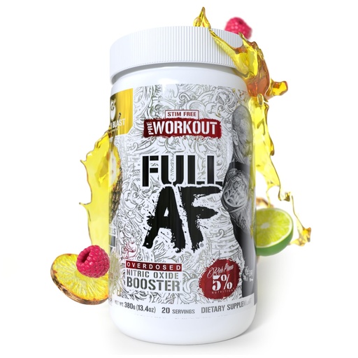 [BRSRAEDRDEHAOEL2] 5% Nutrition FullAF Pre-Workout | Stim-Free with Massive Pumps | L-Citrulline, L-Taurine, Nitrosigine, GlycerSize | 13.05 oz (Beach Blast)