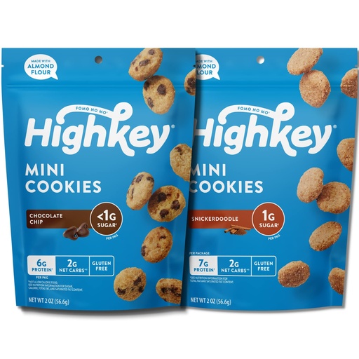 [BRSRMBT3OEDRSGT3] HighKey Sugar Free Cookies Variety 2-Pack - Keto Snack Pack Zero Carb No Sugar Chocolate Chip Cookies + Snickerdoodles Low Carb Snacks Gluten Free Diabetic Snack Dessert Diet Friendly Food Sweets 4oz