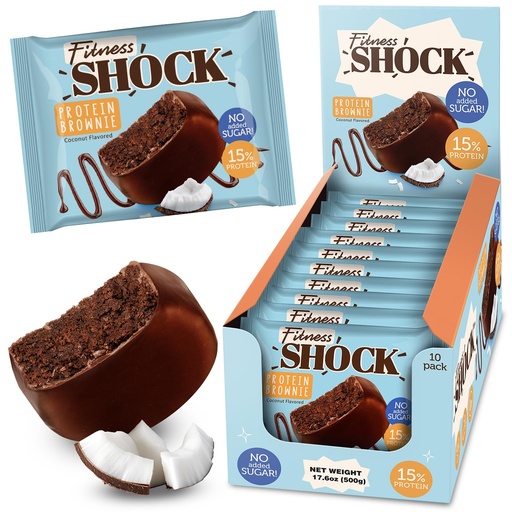 [BRSROEILOJ5WGHI3] Fitness SHOCK Coconut Protein Brownie - No Added Sugar, 7.5g Protein, Low Carb Guilt-Free Dessert - 0g Added Sugar, 10g Net Carbs, 5g Fiber, Non-GMO, Almond Flour - 10 x 50g