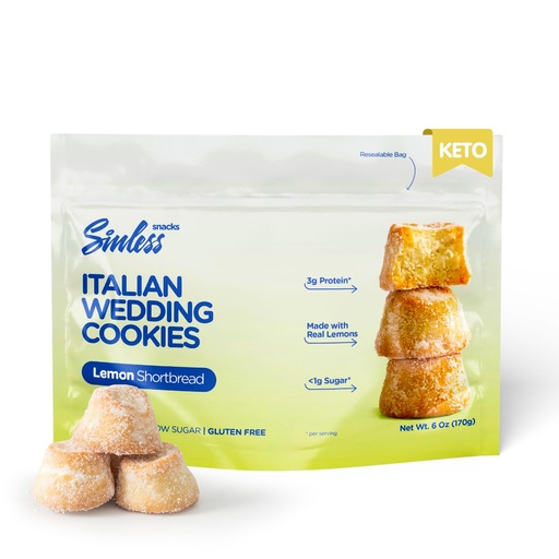[BRSROBI7CAHG2C34] SINLESS SNACKS Keto Cookie Snack, Italian Wedding Lemon, Zesty Lemon Shortbread Gluten-Free Italian Cookies, Low Sugar Friendly Snacks