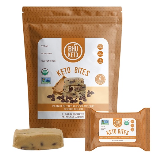 [BRSWYAQNCIHBQHTO] BHU Keto Bites - 1g Net Carb, 1g Sugar - Organic Keto Snack made with Clean, Gluten Free Ingredients - 6 Individually Wrapped Snacks per Bag (Peanut Butter Chocolate Chip Cookie Dough)