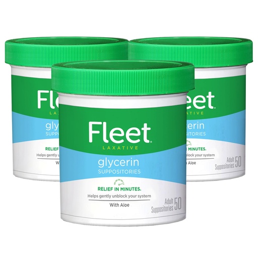 [BRSWYZYODMPAMHTF] Fleet Glycerin Suppositories for Constipation Relief, Fast and Effective Stimulant-Free Laxative with Aloe Vera, 50 Count Jar, Pack of 3