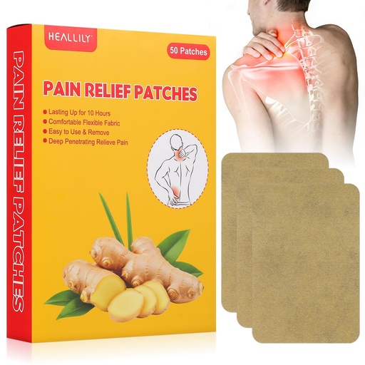 [BRSWGC3ROUNRSYDK] 50Pcs Self-Heating Ginger Patch for Lymph and Blood Circulation, Hot Compress Pain Relief for Shoulder Neck Waist Back Hand Foot Knee Joint, Stomach Bloating and Muscle Soreness (12 * 8cm)