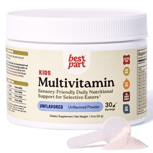 [BRSRGAL2OR4BED3O] BEST PART Multivitamin for Kids, Unflavored Multivitamin Powder for Ages 4-8, Iron-Free, No Added Sugar — Sensory-Friendly Kids Methylated Multivitamin for Selective Eaters, Easy to Mix, 30 Servings