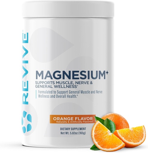 [BRSROFT5PIMQYF3L] Revive MD Magnesium Powder Supplement - Magnesium Carbonate & Taurate Powder Drink Supports Healthy Bones, Muscles, & Nerves - Vegan-Friendly, Gluten-Free & Soy-Free - 30 Servings, Orange