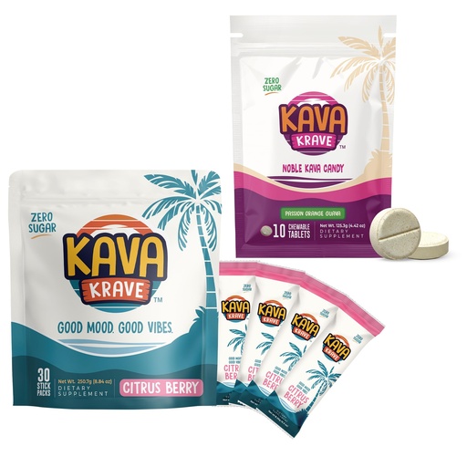 [BRSRGA37BEJROFD6] Citrus Berry Kava Drink Mix 30 Pack & Passion Orange Guava Kava Candy 30 Pack – Alcohol Alternative with Buzz, Mood Support, Stress Relief Calming Bites Without Alcohol - Calming Drink Mix Alternative
