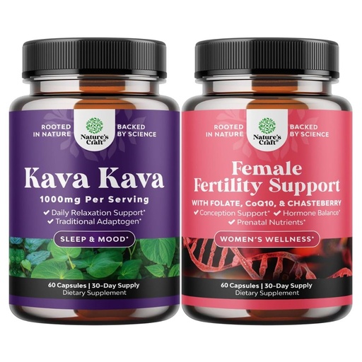[BRSRGZDYBADRQ3TJ] Bundle of Kava Kava Root Extract Supplement 1000mg - Fast Acting Herbal with Kavalactones for Balanced Mood and Fertility Supplement for Women with Prenatal Multivitamins - Female Fertility Support