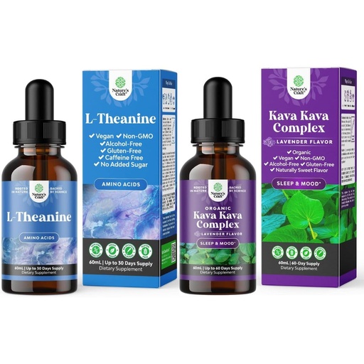 [BRSROCYYBAHQODI2] Bundle of High Absorption L-Theanine Liquid Drops with L Theanine 200mg Per Serving & Chamomile Extract and Liquid Kava Kava Drops - Fast Acting Herbal Support with Kavalactones for Balanced Mood