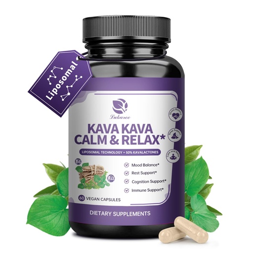 [BRSREYIKAV6QGGQY] Kava Kava Root Extract Supplement - Liposomal Kava Capsules with L Theanine 200mg, 50% Kavalactones, Relax Calming Kava Extract, Vitamin B6, B12 - for Sleep, Mood, Cognitive & Immune Support, 60CT