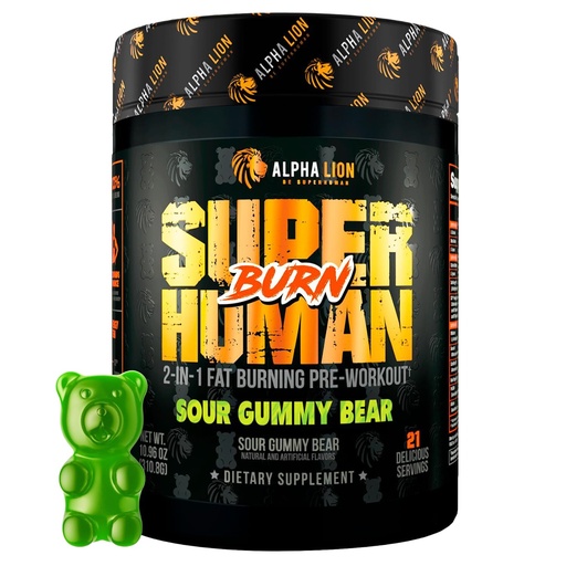 [BRSW2233CAGQEHTX] ALPHA LION Superhuman Burn, 2 in 1 Metabolism Booster Pre Workout and Men's Thermogenic Fat Burner, Sour Gummy Bear (Hulk Juice), Package Varies