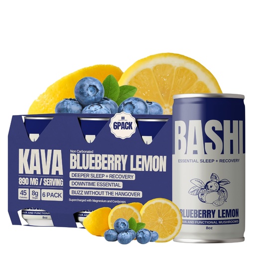 [BRSREGIDPIMR4F3A] Bashi Kava Drink, Alcohol alternative, Calming Drink Mix for Natural Relaxation & Stress Relief - Plant-Based Kava Extract , Caffeine Free - Blueberry Lemon 8oz - 6 Pack