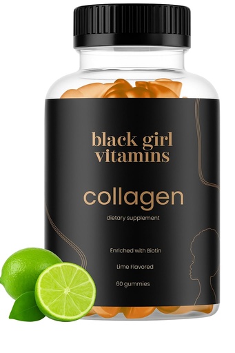 [BRSRAGT7BANWOEYZ] Black Girl Vitamins - Collagen Gummies for Hair, Skin, and Nail Support, with Vitamin C, Vitamin E, and Biotin, Gluten-Free, (Lime), 60ct