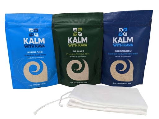 [BRSWKHQ6DJ7RCCT6] 3 Kava Sample Pack Plus Strainers