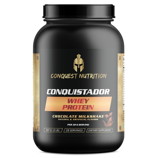 [BRSROZABDMNRGCI4] Conquistador Premium Whey Protein Powder – Chocolate Milkshake Flavor, 25 gm, Digestive Enzyme Blend, 5.1g BCAA’s, 0g Added Sugar, Supports Muscle Recovery - 28 Servings