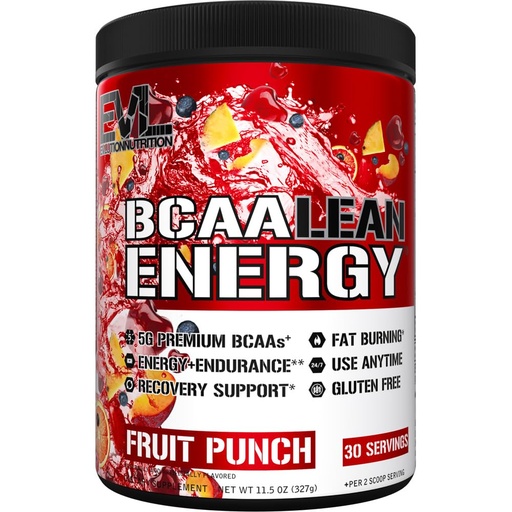 [BRSWECTQAAGQKGQ3] EVL BCAA Lean Energy Powder - Pre Workout Green Tea Fat Burner Support with BCAAs Amino Acids and Clean Energizers - BCAA Powder Post Workout Recovery Drink for Lean Muscle Recovery - Fruit Punch