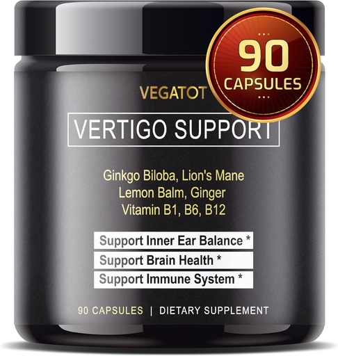 [BRSRM2QTB4CR62D6] VEGATOT Vertigo Supplement *USA Made and Tested* Inner Ear Supplement with Ginkgo Biloba Lion's Mane Lemon Balm Ginger VIT B1, B6, B12- for Dizziness Spinning Inner Ear Balance