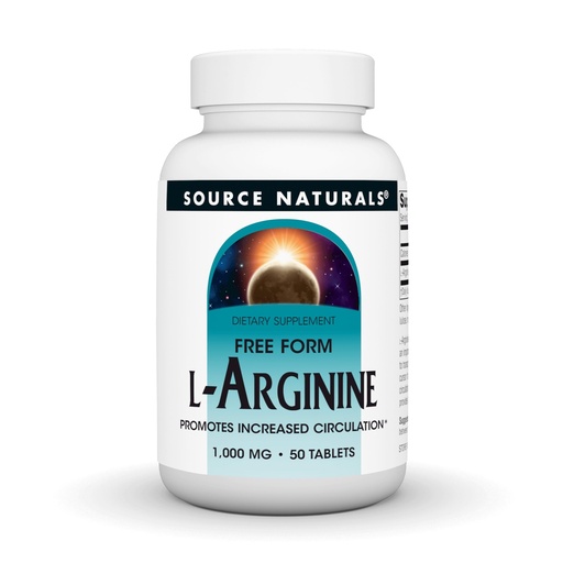 [BRSWIYQYOUFRY3DM] Source Naturals L-Arginine, Free Form, Promotes Increased Ciculation* - 1000 mg - 50 Tablets