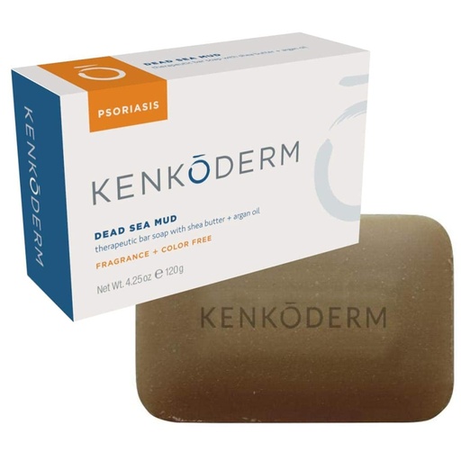 [BRSWGBAEBECGMCAU] Kenkoderm Psoriasis Dead Sea Mud Soap with Argan Oil & Shea Butter, Natural Exfoliating Body & Face Cleanser for Sensitive Skin, Fragrance & Color-Free, 4.25 Ounce, 1 Bar