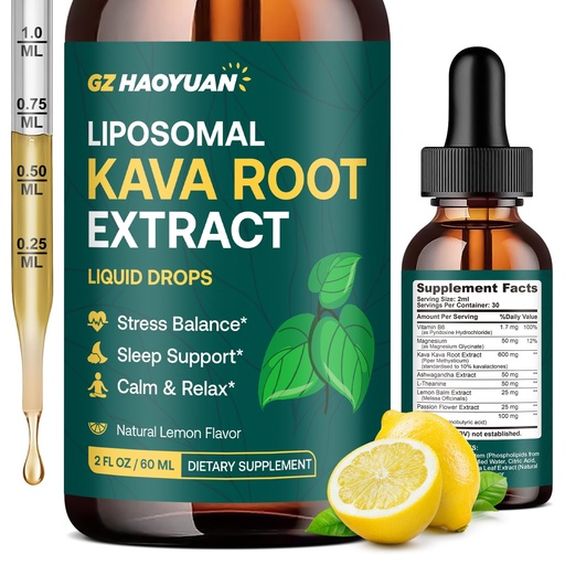 [BRSRE2QZCAFGOFY7] Liposomal Kava Kava Drops for Calming & Relaxation – Kava Root Extract Supplement with GABA, Ashwagandha & Magnesium - Support Mood & Better Sleep, Fast-Absorbing Vegan Kava Liquid Drops Lemon 2 Fl Oz