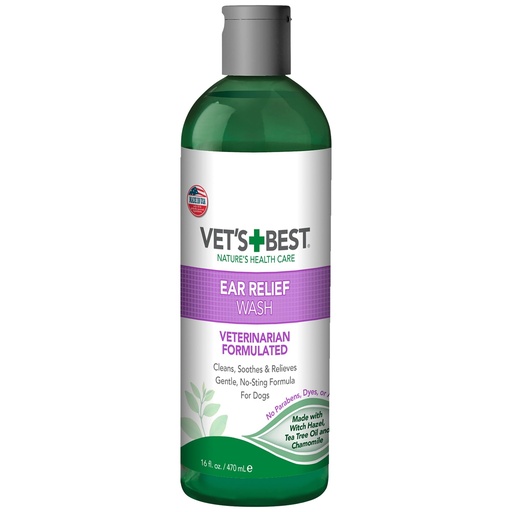 [BRSWIYQ6AUMQG3LA] Vet's Best Dog Ear Relief Wash - Alcohol-Free No-Sting Formula - Controls Odors & Itching - Cleans Wax & Debris - 16 Ounces