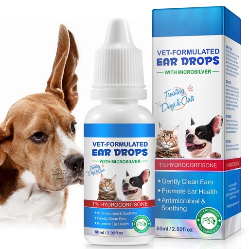 [BRSREFDQCMJRYEIV] Ear Infection Treatment For Dog & Cat, Soothing Ear Solution With 1% Hydrocortisone Relieve Itching & Redness For Cat &Dog Ear Infection Skin-Friendly Ingredients Supports Ear Health 2.02 Fl.Oz