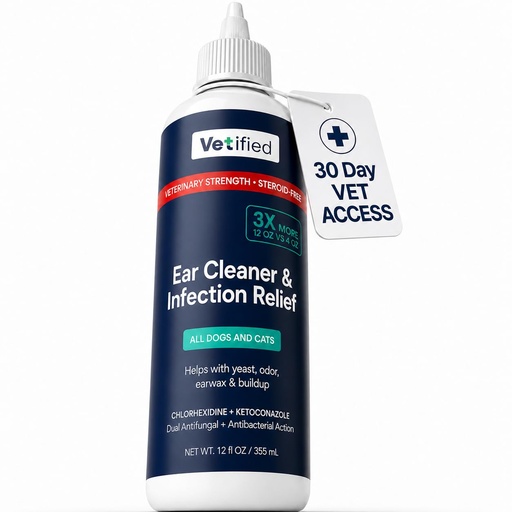 [BRSRGCYTC4MAM33X] Ear Infection Treatment XL+ Dogs & Cats Ear Cleaner - 2 in 1 Dual Action Help with Yeast, Odor, Earwax & Buildup - 12 fl oz - NDC: 86247-004-12