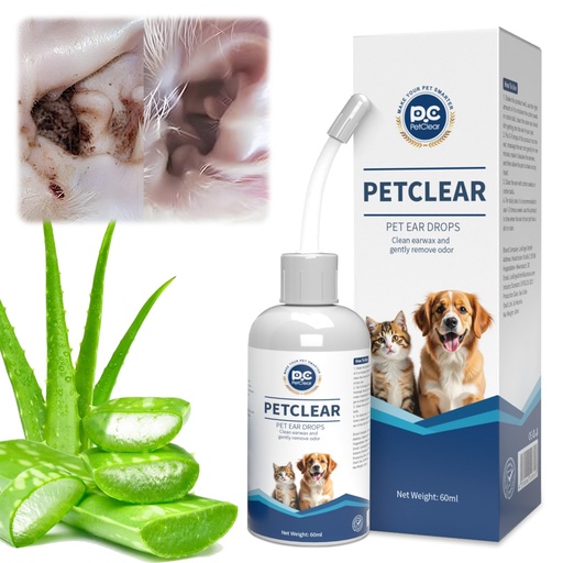 [BRSRGGITCN7AIADJ] Dog Ear Cleaner, Contains Aloe Vera, Relieves Itching, Removes Earwax Buildup, Debris, Odors, Non Irritating, with Extended Soft Silicone Dropper, For Dogs and Cats, 1 Bottles (2.03 oz in total)