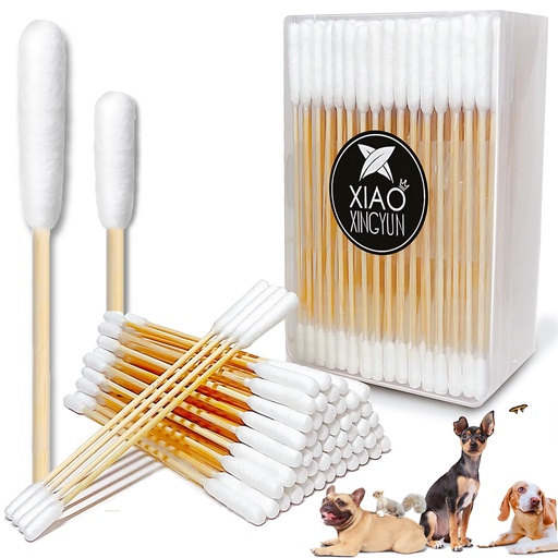 [BRSROCD7CIPBUELP] 100 PCS 6 Inch Long Cotton Swabs in Box - Professional Large Cotton Swabs with Bamboo Handle - Double Sided Dog Ear Swabs - Specially Designed Big Cotton Swabs for Dog Ear, Cleaning Solution