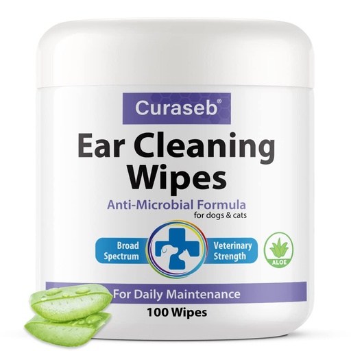 [BRSWYZQBOYBGOYAZ] Curaseb Cat and Dog Ear Wipes – Cleans, Deodorizes and Soothes Ear Issues with Soothing Aloe Vera – Vet Strength – 100 Wipes