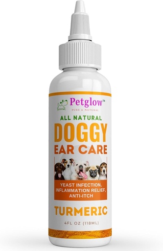 [BRSW2ZAHOZ5QYEL3] PetGlow Dog Ear Cleaner Infection for Yeast with Turmeric. Natural Ear Therapy eliminates Painful Ear infections, Odor, Wax, and Stops Chronic Ear Itch.
