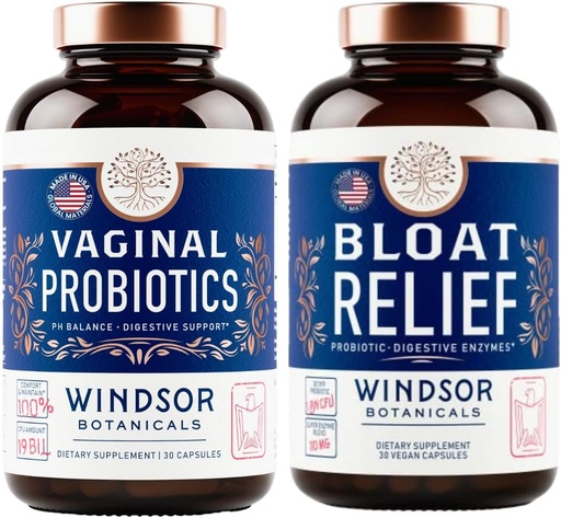 [BRSROCY5BMFGAHQ2] WINDSOR BOTANICALS Bloat Relief Probiotic with Enzymes and Vaginal Probiotics - Digestive and Vaginal Health Bundle