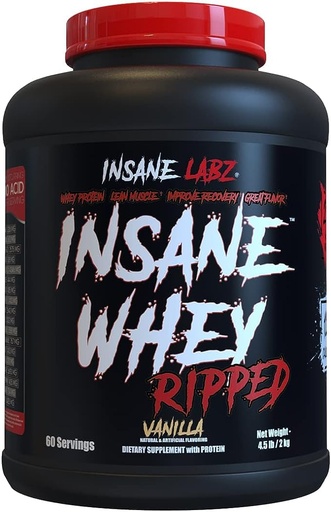 [BRSWYBIBC57BYYDK] Insane Labz Insane Whey Ripped, Lean Muscle Building Protein with L-Carnitine and CLA Oil Powder, 5lbs 60 Servings, Vanilla